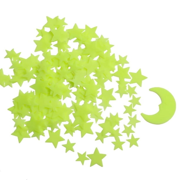 Estrellas que brillan en la oscuridad: pegatinas de estrellas brillantes para techo, estrellas y luna autoadhesivas 3D brillantes para cielo estrellado (200 estrellas, 1 luna)