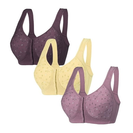 Black of Friday Deals!Clearance Staron 3PC Womens Bras No Underwire Front Closure Bras Wireless Comfortable Bras Soft Strap No Steel Bra Everyday Bras