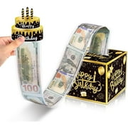 RUseeN Birthday Money Box for Cash Gift Pull, Money Gift Box for Cash Birthday Gift,Black and Gold Birthday Money Pull Box for Parents, Lovers and Children with 30 Self-Adhesive Transparent Bags