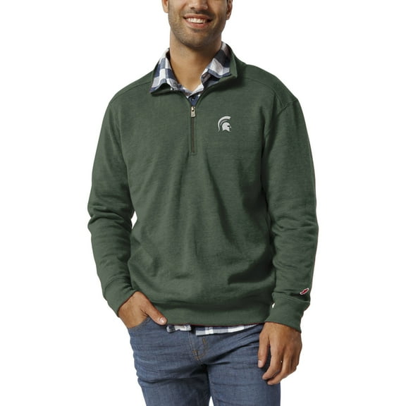Men's League Collegiate Wear  Heather Green Michigan State Spartans  Heritage Tri-Blend Quarter-Zip Pullover Sweatshirt