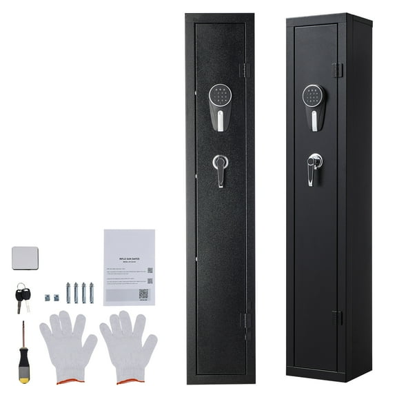 KFFKFF Secure Gun Cabinet, Durable Steel Construction with Fire-Resistant Design, Digital Keypad & Key Access, Spacious Storage for Long Guns, Pistols, and Shotguns, Adjustable Racks and LED Lighting