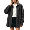 thumbnail image 4 of IUYRTFE Women's Retro Button Down Denim Jacket Long Sleeve Collared Shacket with Pockets Casual Oversized Outerwear, 4 of 8