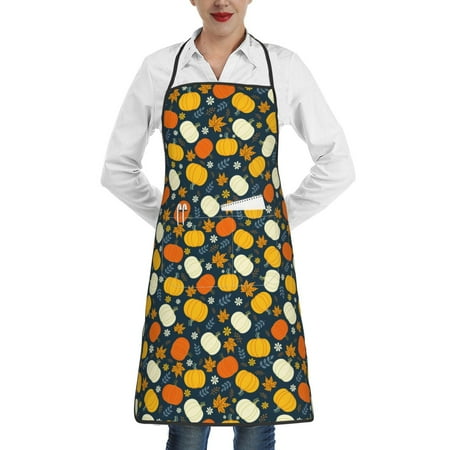 

Gaeub Autumn Pumpkin Maple Leaf Plants Kitchen Cooking Aprons Adjustable Bib Apron Waterdrop and Oil Resistant Kitchen Chef Apron for Women Men