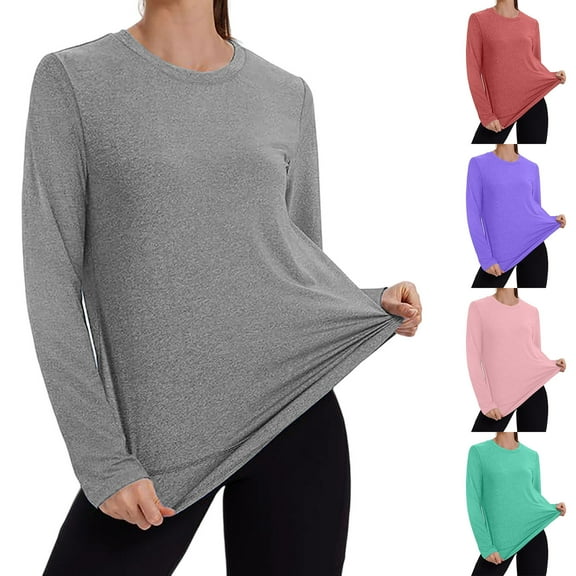 Women's Sports Sun Protection Drying Round Neck Long Sleeve Shirt Top Tee, Breathable Moisture Wicking Athletic Workout Top, Lightweight Uv Protection for Hiking Travel | CSEONE,Gray L