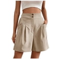 thumbnail image 2 of Cagogo Women's High Waisted Shorts with Pockets Solid Casual Summer Beach Vacation Shorts Elastic Waist Lounge Trousers Travel Clothes, Khaki M, 2 of 6