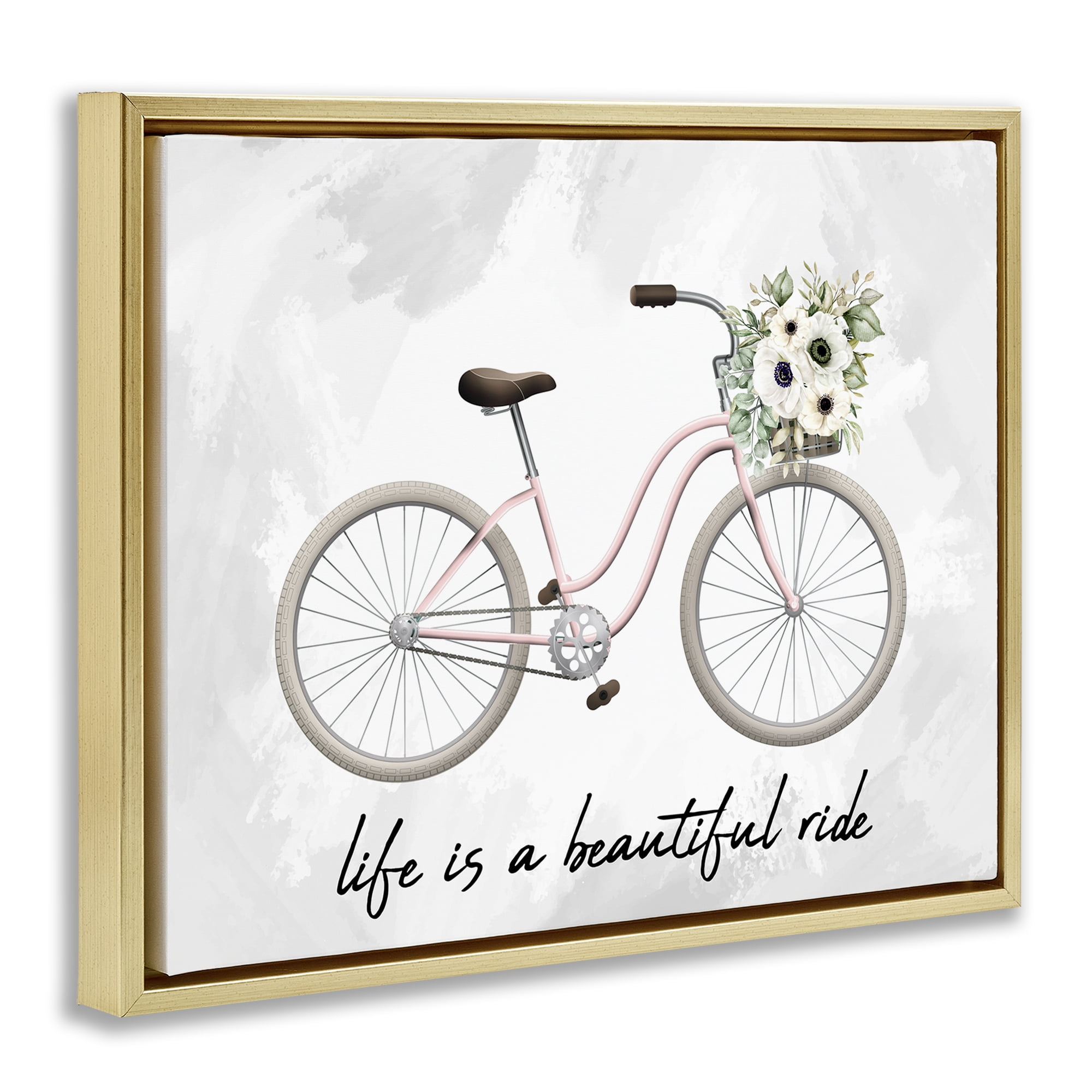 Stupell Industries Beautiful Ride Floral Bike Transportation Painting Gold Floater Framed Canvas Art Print Wall Art, 21 x 17