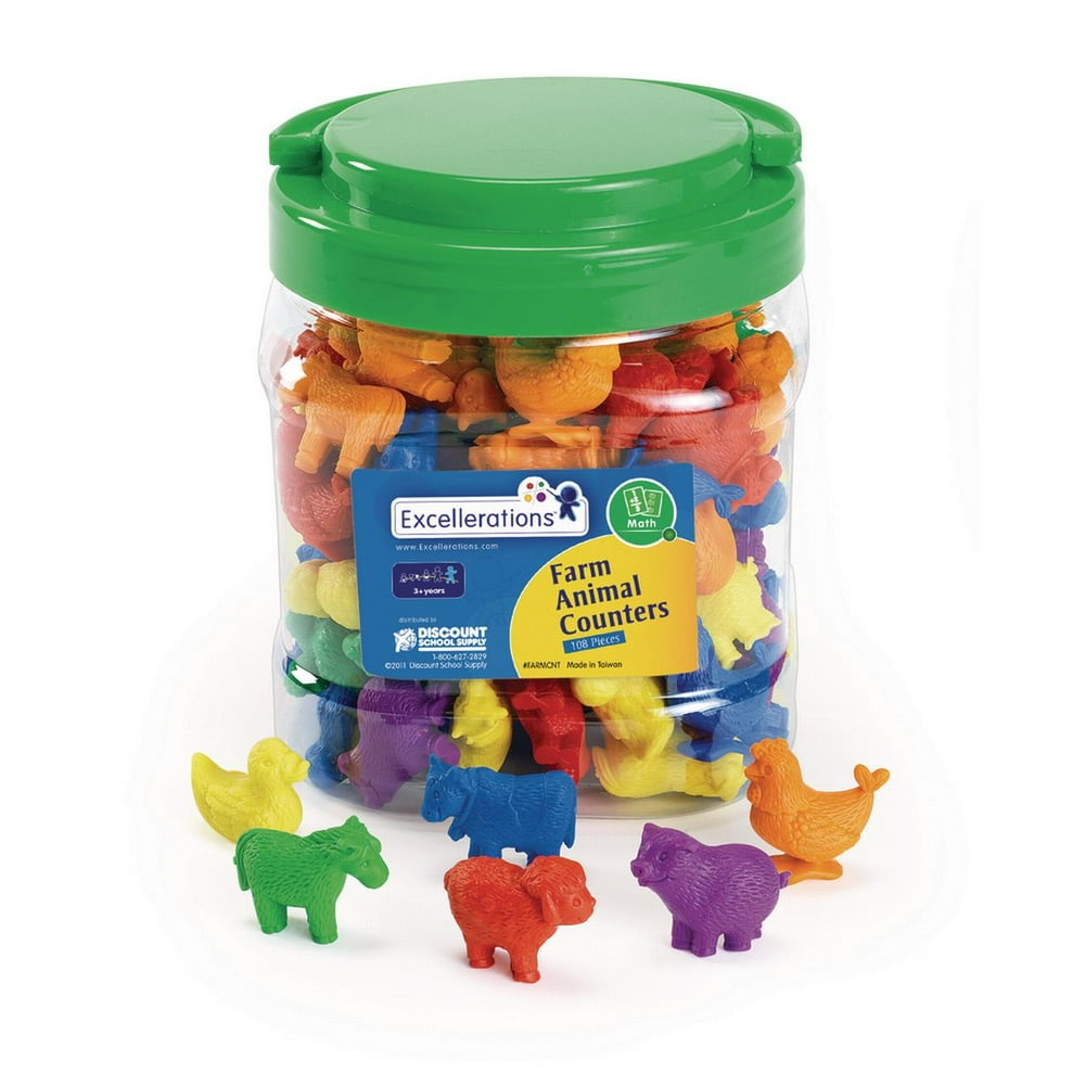 Excellerations Math Manipulatives Set of 108 Farm Animal Counters 1.5
