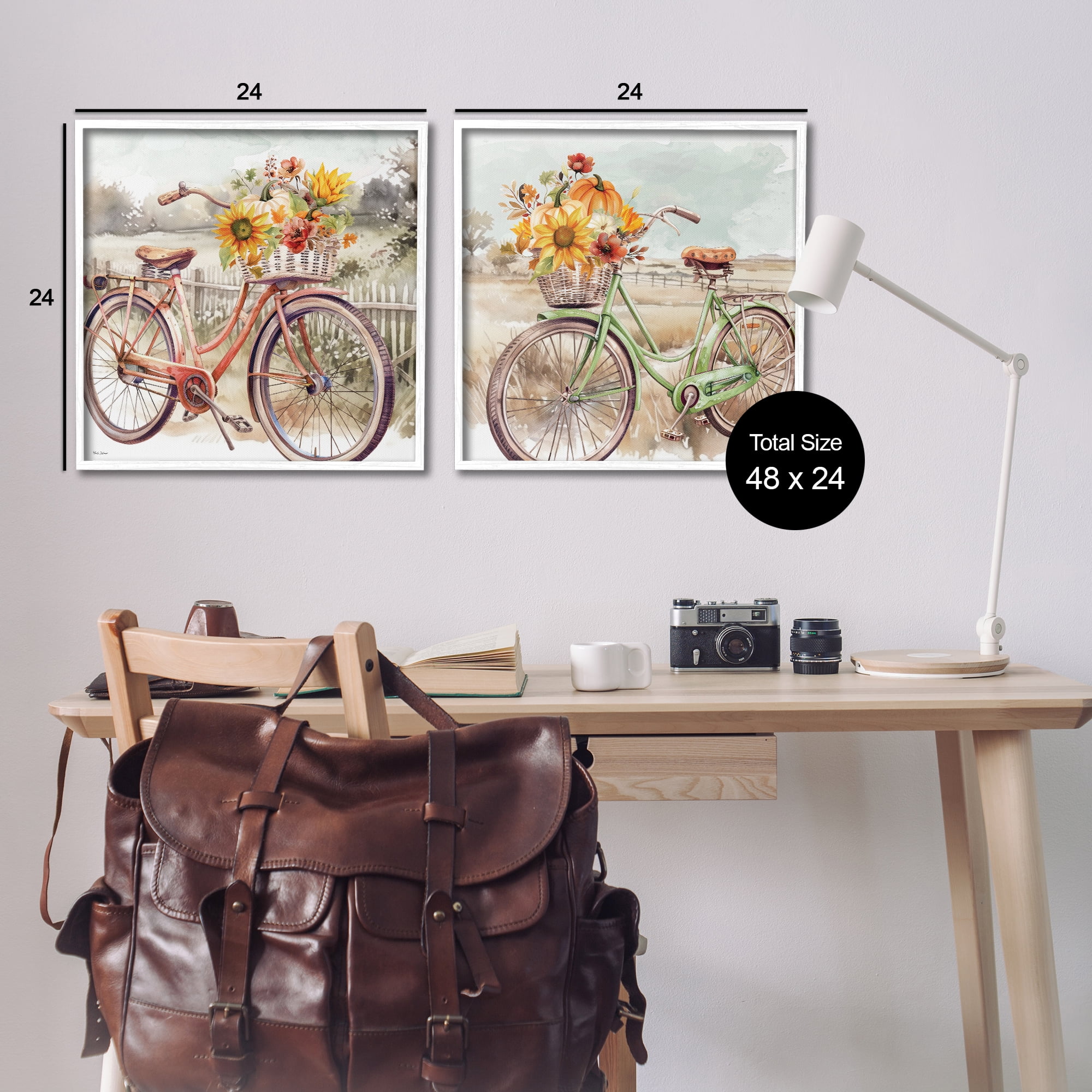 Stupell Industries Rustic Autumnal Bicycles Transportation Painting White Framed Art Prints Wall Art, 24 x 24, Set of 2