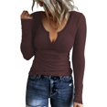 thumbnail image 1 of Tunique Décontractée à Manches Longues pour Femmes Col en V Ajustée T-Shirts Basiques Col Rond Tricoté Côtelé Uni, 1 of 3