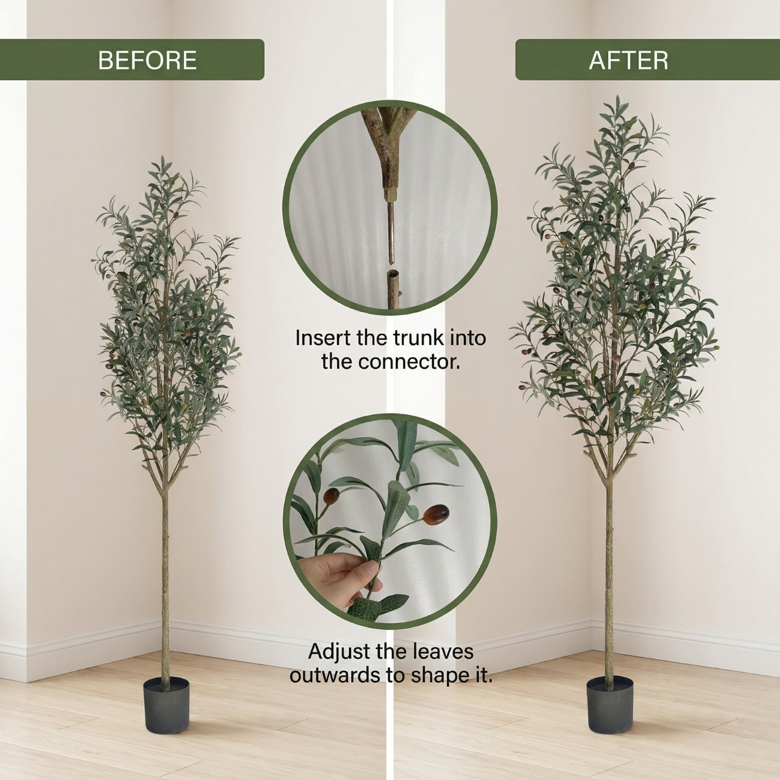 BEAUTYPEAK 5.1FT Artificial Plant Fake Indoor Olive Tree Decorative Outdoor Greenery in Black Pot
