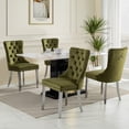 thumbnail image 2 of SoarFlash Velvet Dining Chairs Set of 4, Tall Back Side Chair, Modern Upholstered Side Chair with Button Back Ring, Silver Plated Stainless Steel Legs (Olive Green), 2 of 7