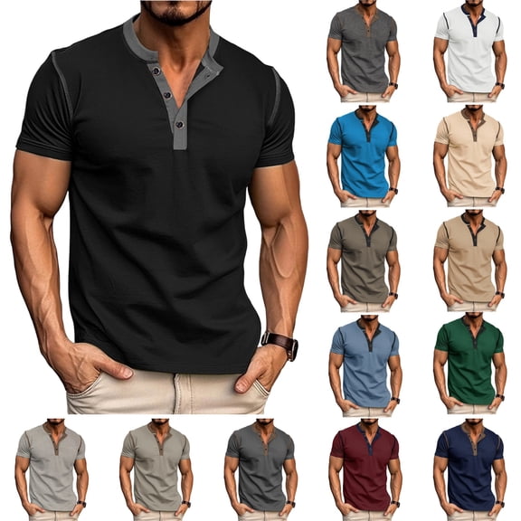 OIOLOYJM Men's Casual Henley Shirts Classic 3 Button Cotton Short Sleeve T-Shirt Summer Fashion Basic Solid Lightweight Stretchy Tees Tops Black 2XL