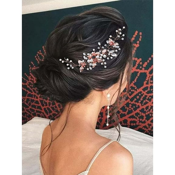 Flower Bride Wedding Hair Vine Bridal Leaf Hair Piece Rhinestone Headband Crystal Hair Accessories for Women and Girls (Rose Gold)