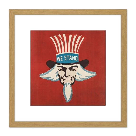 Forbell United We Stand Uncle Sam Sheet Music Cover 8X8 Inch Square Wooden Framed Wall Art Print Picture with Mount