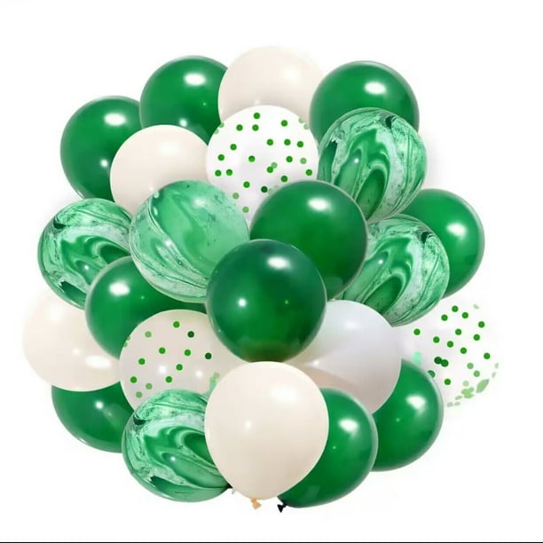 Nvzi Globos, 30 piezas de globos de confeti de 12 pulgadas y globos de látex morado y rosa metálico con cinta, baby shower, decoraciones para fiestas de bodas, verde y blanco