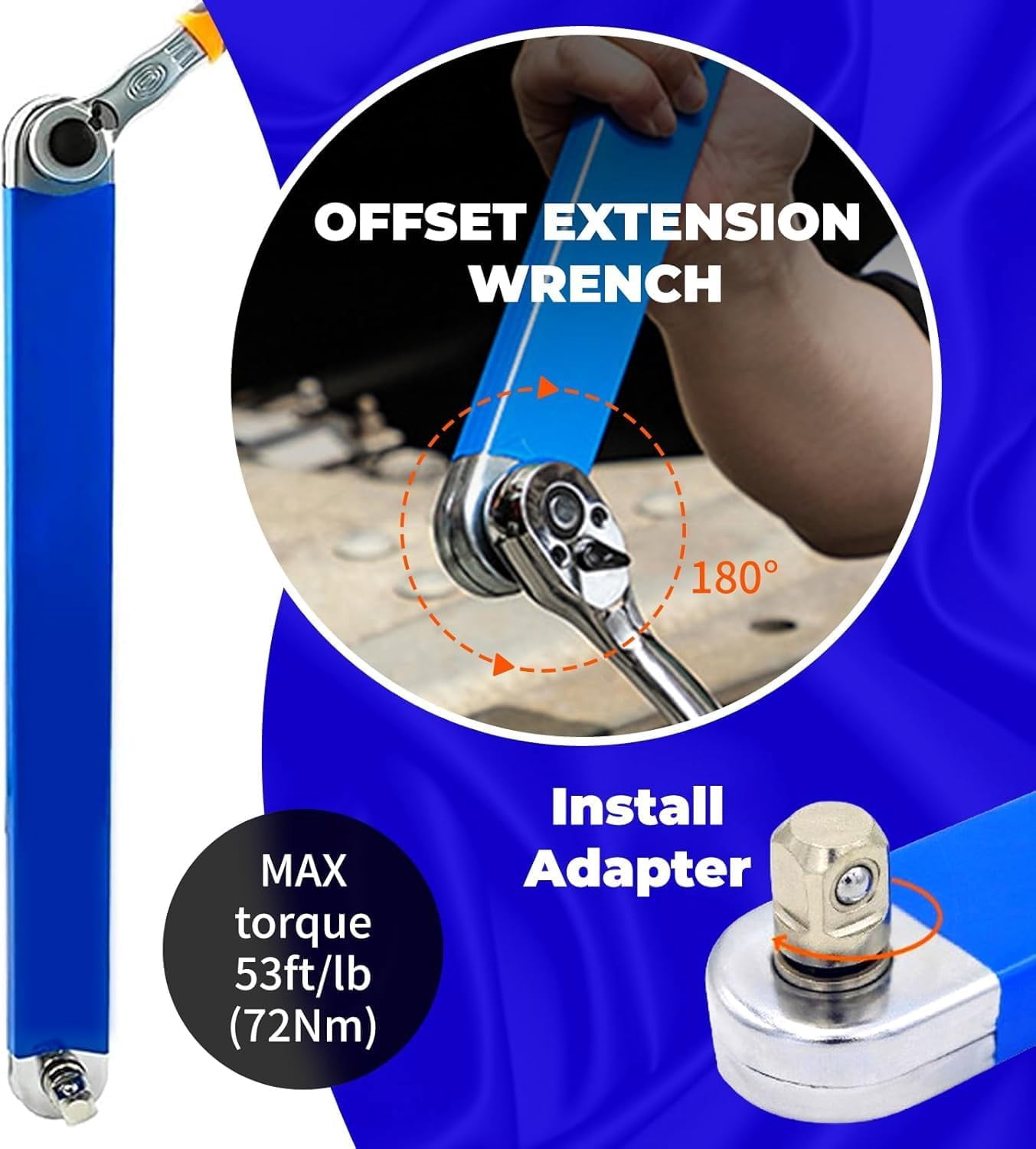 2026 New PRO Offset Extension Wrench, Pro Zero Offset Extension Wrench Impact, With 1/2",1/4" And 3/8" Square Drive Adapters,Wrench Extender Tool (2PCS)