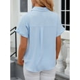 thumbnail image 5 of SHIBEVER Womens Tops Summer Blouse for Women Short Sleeve Summer Blouses Button-down Shirts for Ladies Tops and Blouses Light Blue XXL, 5 of 8