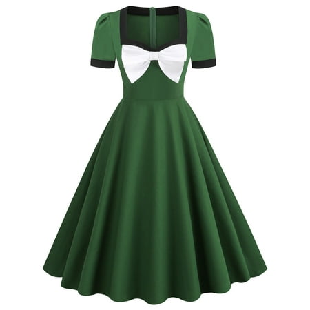 

Wedding Guest Dresses for Women Summer Dress Fashion Women Summer Retro Casual Pullover Solid Sexy Short Sleeve Long Dress Summer Dresses Mother of The Bride Dresses Clearance Green 2XL