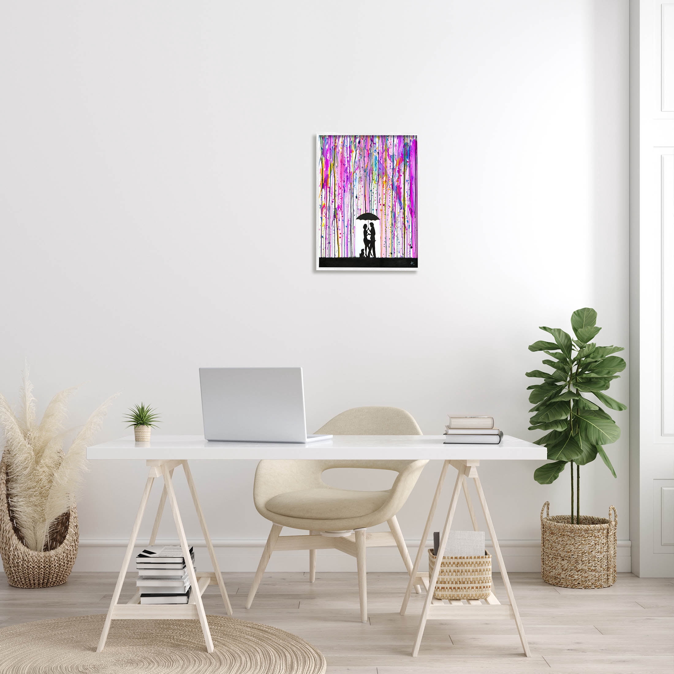 Bold Purple Rainfall Family Silhouette Abstract Graphic Art White Framed Art Print Wall Art