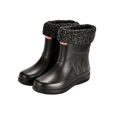 

Wazshop Men s Rubber Boot Waterproof Rain Boots Slip Resistant Garden Shoes Pull On Mid Calf Rainboot Mens Outdoor PVC Black with Plush Lined 7