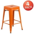 thumbnail image 4 of 4 Pk. Commercial Grade 24" High Backless Orange Metal Indoor-Outdoor Counter Height Stool with Square Seat, 4 of 9