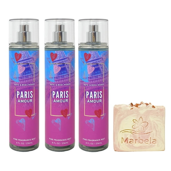 Bath & Body Works Paris Amour 3 Pack Fine Fragrance Mist with a Himalayan Salts Springs Bar Soap - Full Size