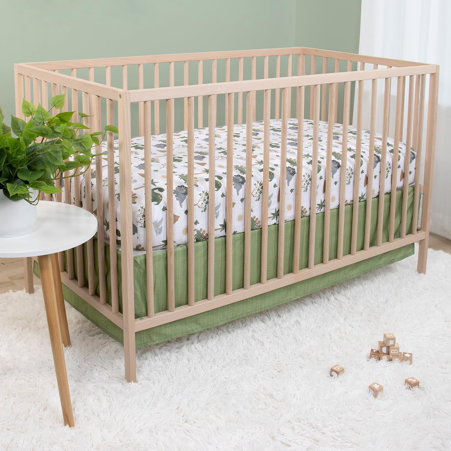 3 Piece Baby Crib Bedding Set Dinosaur Dreams Green Camo  Microfiber for Boys Nursery