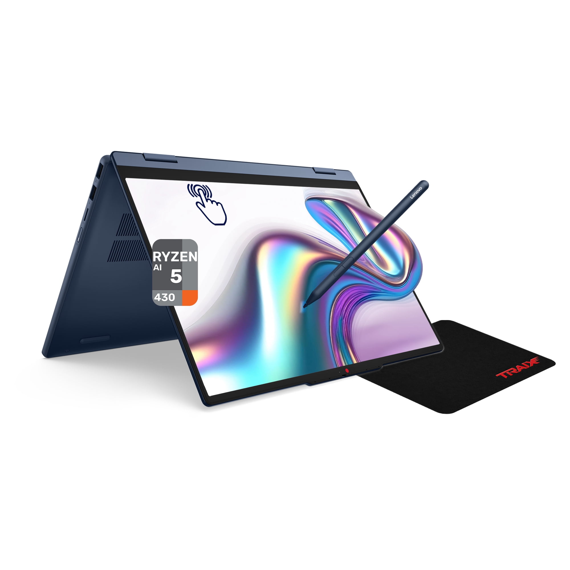 Lenovo IdeaPad 5 2-in-1, Laptop, AMD Ryzen AI 5-430, 16 GB DDR5 RAM, 512 GB PCIe SSD, 14" WUXGA (1920x1200) Touchscreen, AMD Radeon 840M, Backlit Keyboard, W11 Home, Cosmic Blue, Pen + Traix MousePad