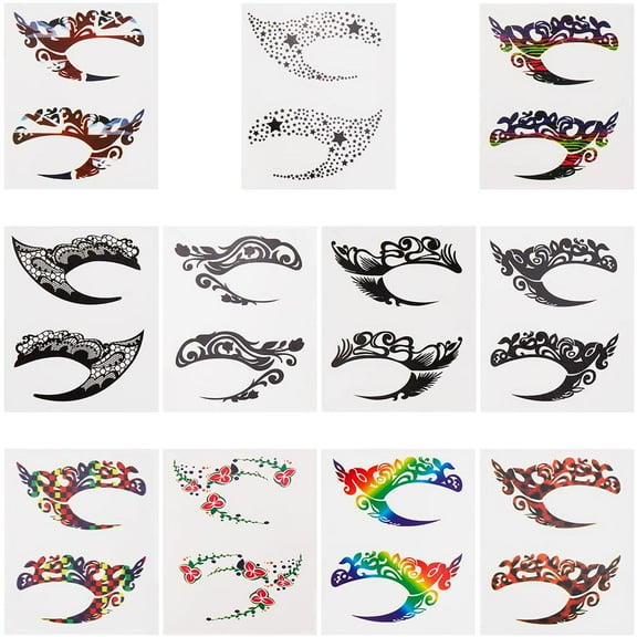 11Pcs 11 Styles Eye Shadow Tattoo Sticker Self Adhesive Temporary Eye Tattoo Makeup Transfer Stickers Eyeshadow Sticker for Eyes Women Men Face Party Carnival Decals colorful
