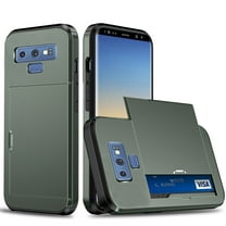 for Galaxy Note 9 Wallet Case with Sliding Door Hidden Pocket Credit Card Holder Dual Layer Heavy Duty Shockproof Hard PC Hybrid TPU Flip Protective Cover for Samsung Galaxy Note 9, Army Green