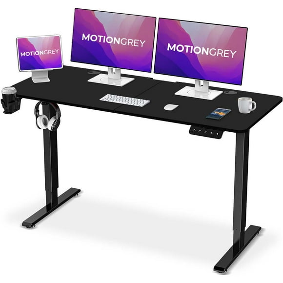 MotionGrey Standing Desk Height Adjustable Electric Motor Sit-to-Stand Desk Computer for Home and Office - Black Frame (55x24 Tabletop Included)