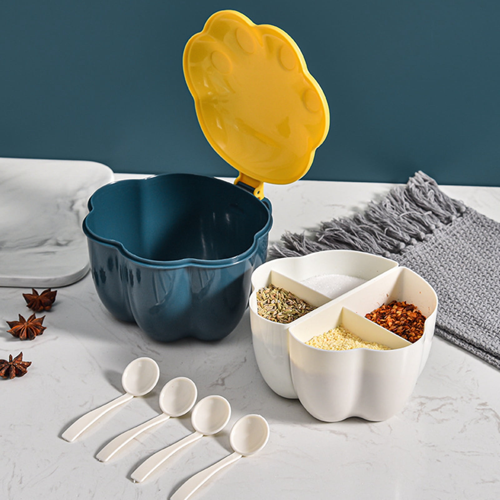 Creative Cat Paw Detachable 4 Grids Pressing Lid Seasoning Box with