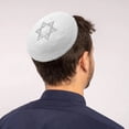 thumbnail image 3 of Hzzsbu Knitted Kippah with Star of David Embroidery for Men, Jewish Kippot Cap, 3 of 7