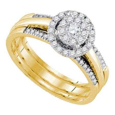 14w Diamond - 14kt Yellow Gold Womens Round Diamond Bridal Wedding Engagement Ring Band Set 1/2 Cttw