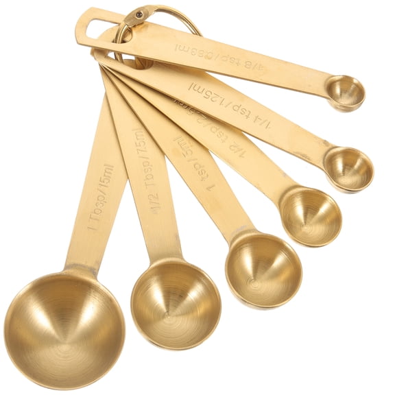 CRILSTYLEO Golden Stainless Steel Measuring Spoons Set for Home Baking and Cooking 6Pcs