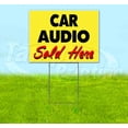 thumbnail image 1 of Car Alarms Sold Here Yellow Cursive  (18"" X 24"") Yard Sign, Includes Metal Step Stake, 1 of 3