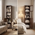 thumbnail image 6 of Lofka 67”H Tall Bathroom Storage Cabinet with Adjustable Shelves, Narrow Tall Linen Tower  with Two-Way Doors, Dark Brown, 6 of 8