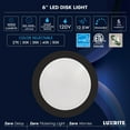 thumbnail image 7 of Luxrite 6 Inch LED Disk Lights, Dimmable, 5CCT 2700K-5000K, 12.5W, 1000LM, Damp Rated, Black 6-Pack, 7 of 7