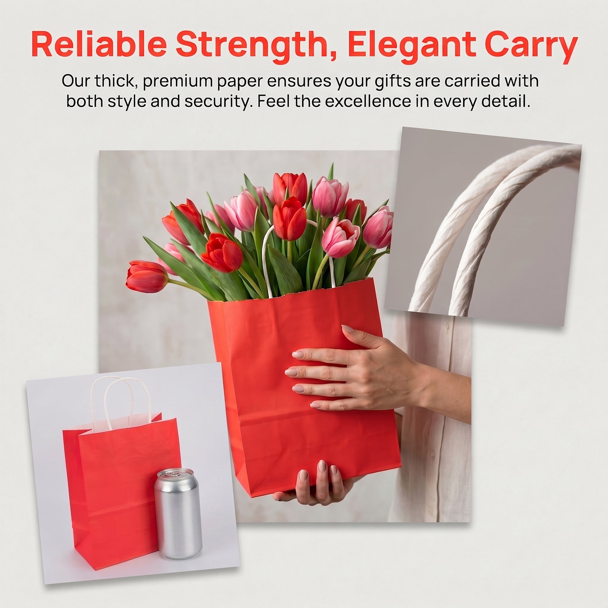 Unique Bargains 10Pcs Heavyweight Premium Gift Bags with Handles Red 8.3" x 4.3" x 10.6"