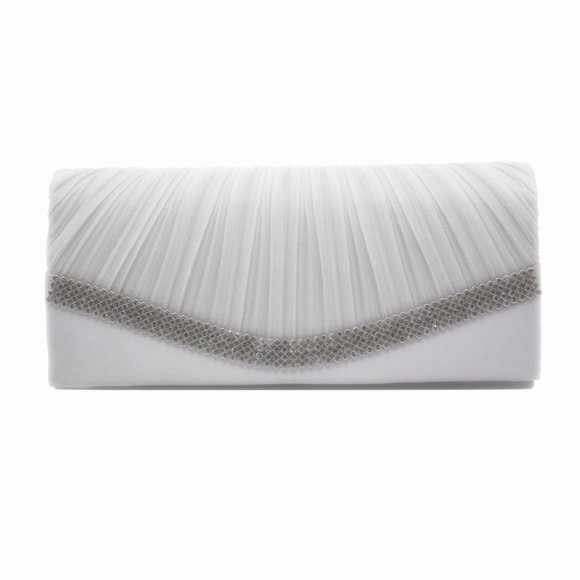 TopLLC Clutches Pleated Satin Wedding Evening Bridal Purse With Rhinestones WH Clutch Bags