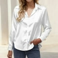thumbnail image 5 of Women's Silk Blouse Long Sleeve Satin Button Down Shirt Casual Work Office Silky Blouse Top S White, 5 of 8