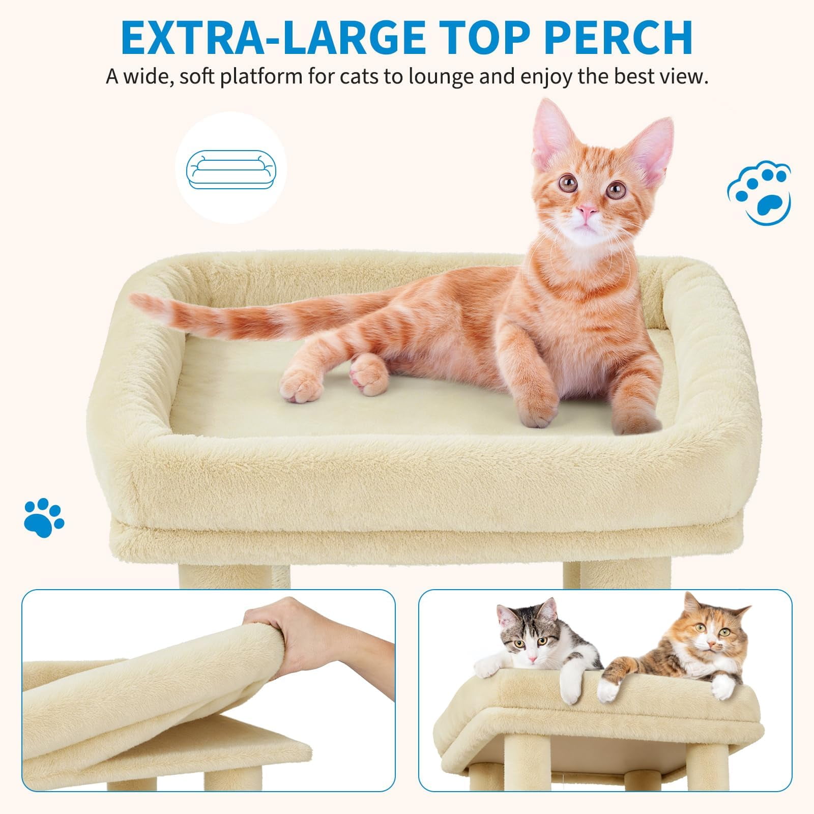 Heavy Duty Cat Tree, 61" Sturdy Cat Tree for Indoor Cats Extra Large Cat Tower with Scratching Post, Hammock, Cat Condo for Adult Cats Kittens, F72 Pro