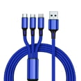 thumbnail image 1 of 3-in-1 Nylon Braided Universal USB Charging Cable Compatible with i-Product/Type-C/Micro USB Devices, Blue, 1 of 8