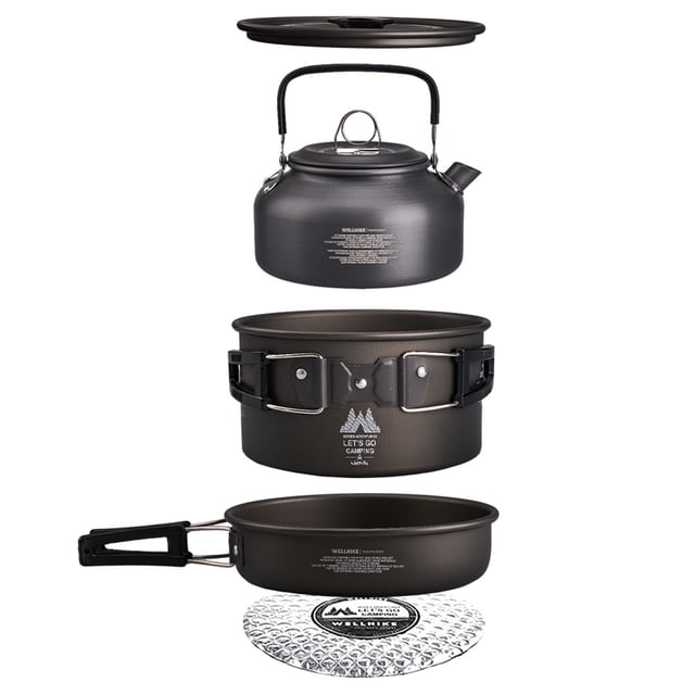 Juego de utensilios de cocina para acampar 3 unidades con hervidor de agua olla para senderismo y Picnic