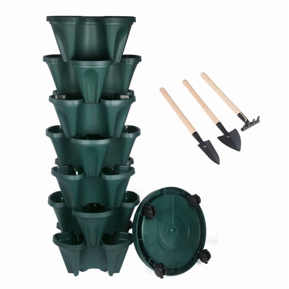 7 Tier Vertical Gardening Stackable Tower Planter for Strawberries,Flowers,Herbs,Vegetables,Green