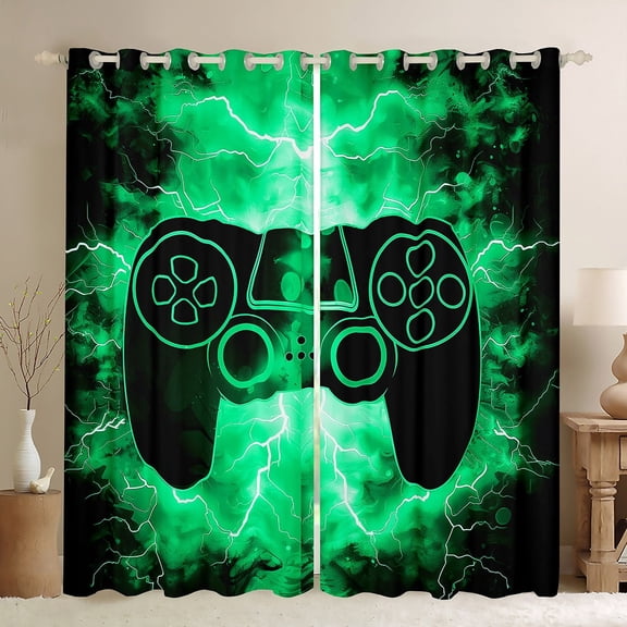 jejeloiu Gamer Gaming Black Out Curtains,Modern Video Game Curtains Pack of 2 (42x63 Each),Green Black Gamepad Bedroom Curtains For Kid Boy,Lightweight Room Decorative