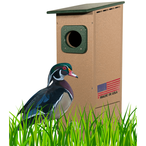 JCs Wildlife Poly Lumber Wood Duck House (Green and Tan)