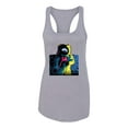 thumbnail image 2 of Wild Bobby, Colorful Cosmic Neon Astronaut Lunar Spaceman Moon Galaxy, Fashion, Women Racerback Tank Top, Heather Grey, Small, 2 of 4