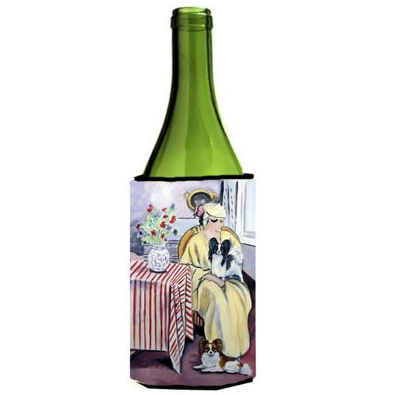 Lady with her Papillon Wine bottle sleeve Hugger 24 oz.