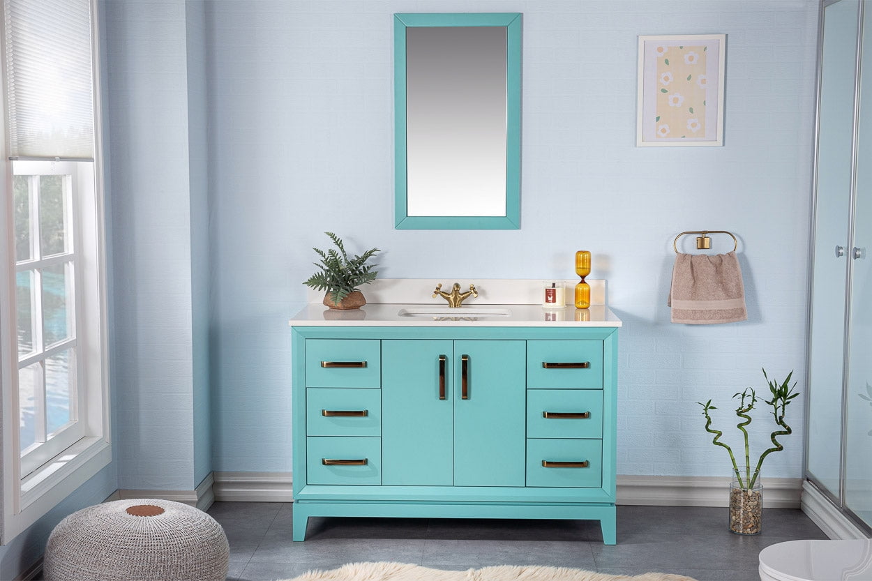 Adorn Vanity Fabia 30" Inch Turquoise Bathroom Vanity with Sink Quartz Countertop and Undermount